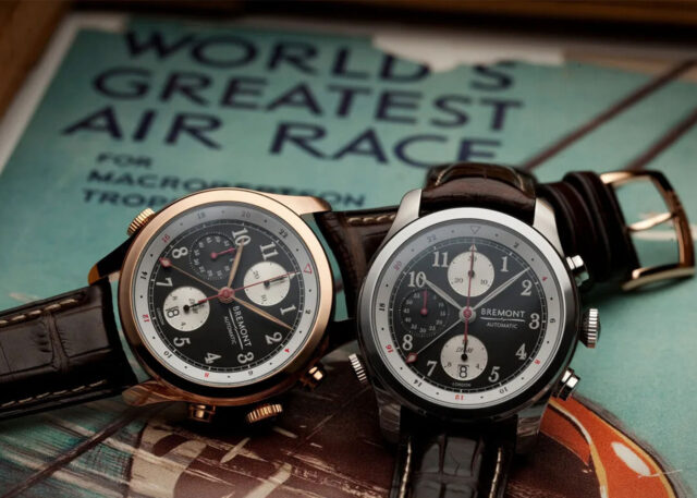Bremont gold and silver watches on "World's Greatest Air Race" book.