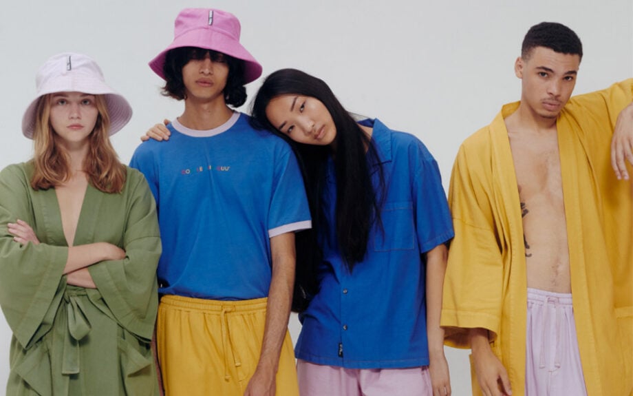 Group wears colorful Australian menswear brands' clothing.