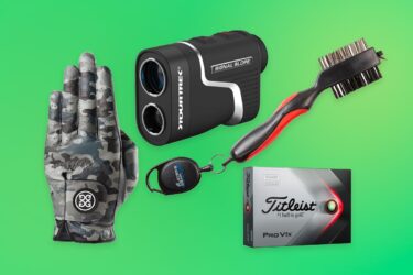 Golf gifts: camo glove, Fairwayman rangefinder.