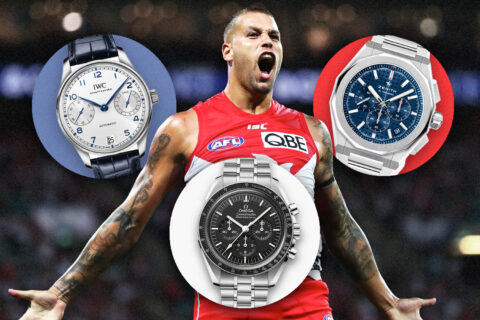 Buddy Franklin AFL victory; luxury watches displayed.
