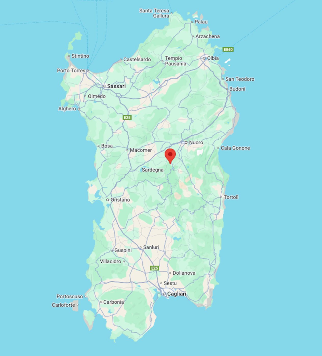 Ollolai on map of Sardinia
