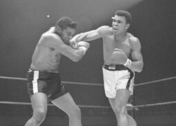 Two boxers face off like Muhammad Ali.