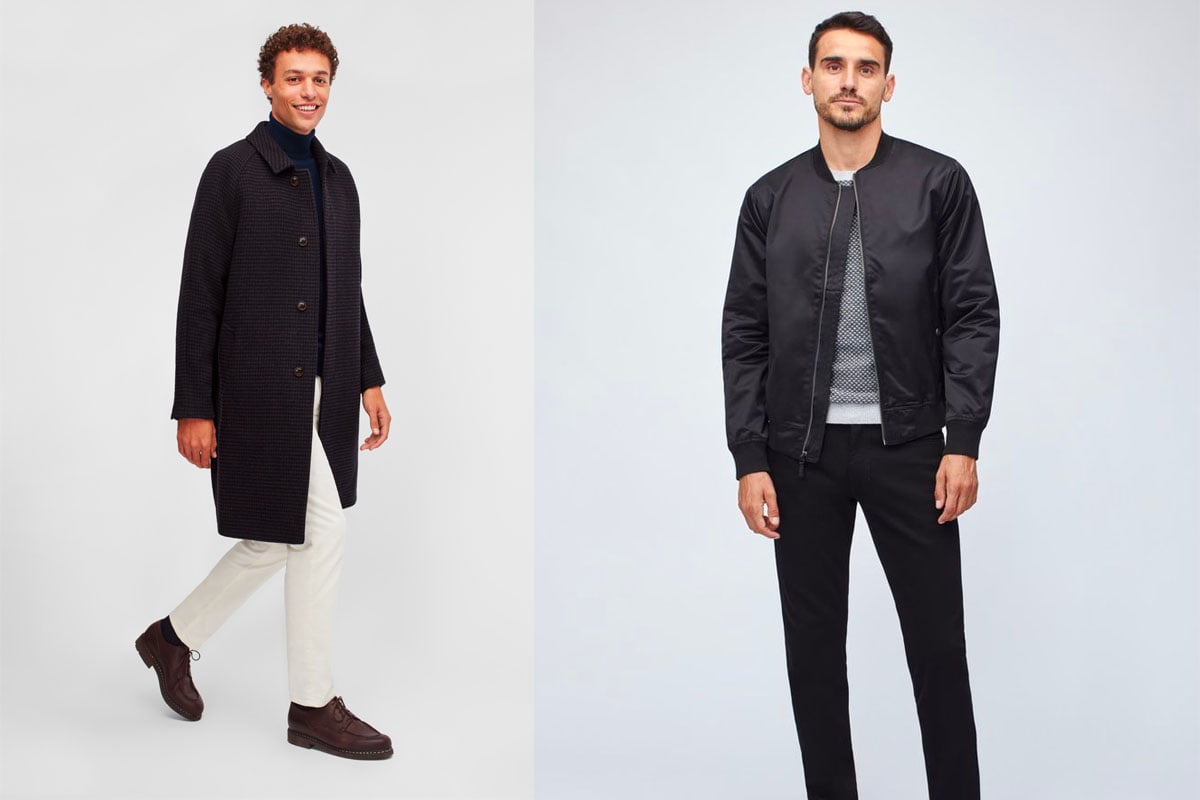 Two men wearing long coat and bomber jacket on their casual attire
