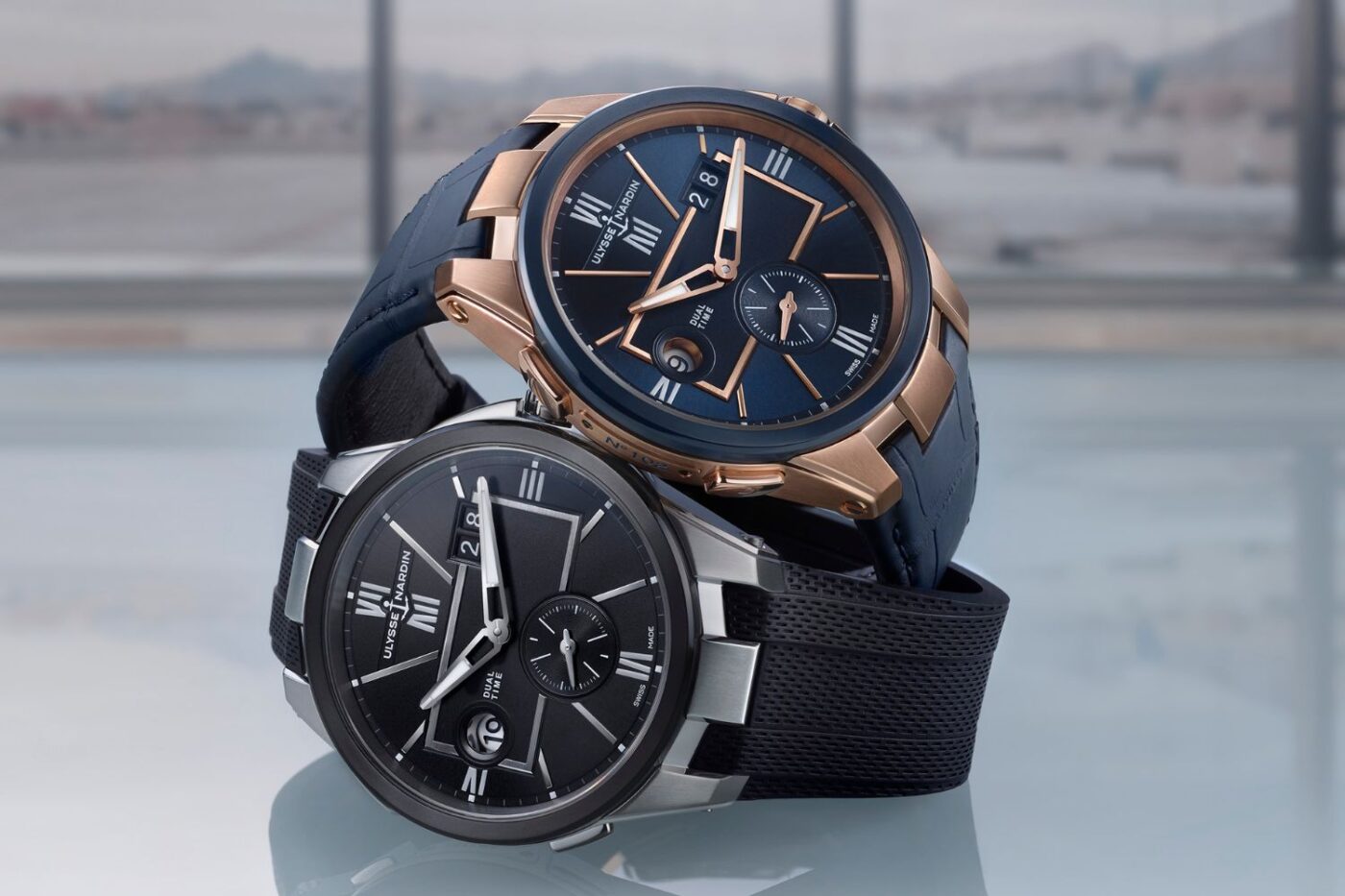 Ulysse Nardin wristwatches feature rose and silver designs.